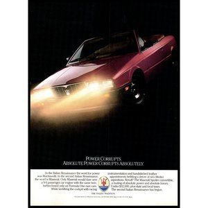 1986 Maserati Spyder Convertible Sports Car Vintage Print Ad Italian Wall Art